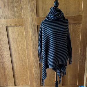 Coco + Carmen Black and Gray Striped Turtleneck Poncho